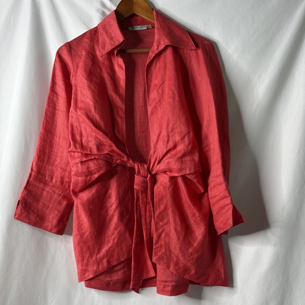 Neiman Marcus Women's Small Dark Peach Linen Wrap Tie‎ Shirt Jacket